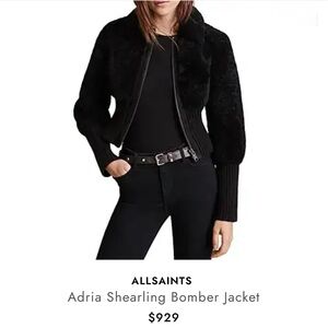 AllSaints Black Adria Shearling Bomber Jacket